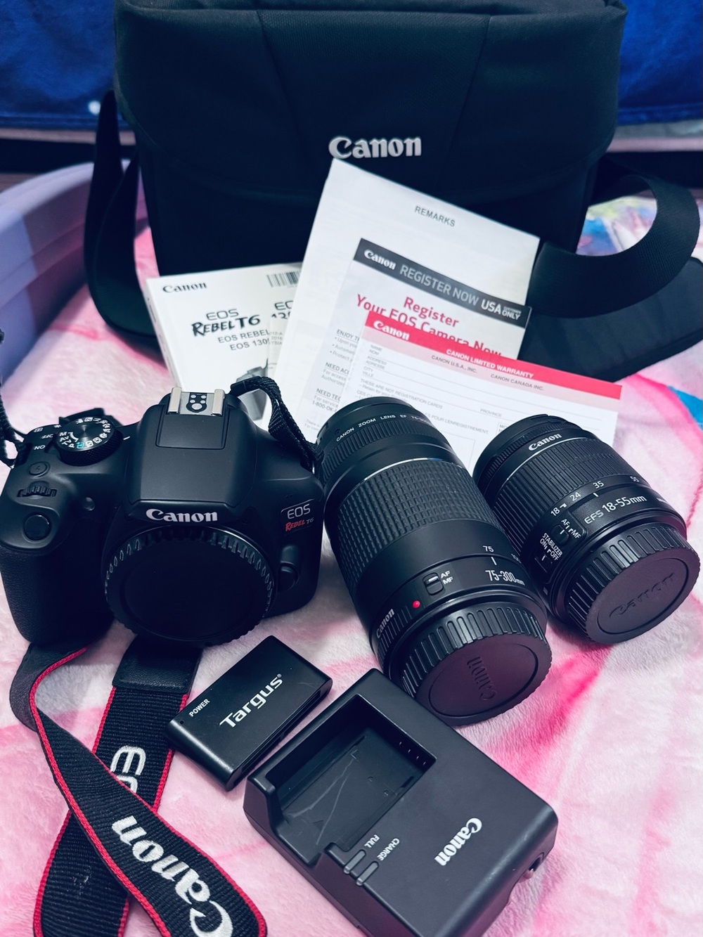 eos DSLR Kit in Black with Black Lenses and Black Bag